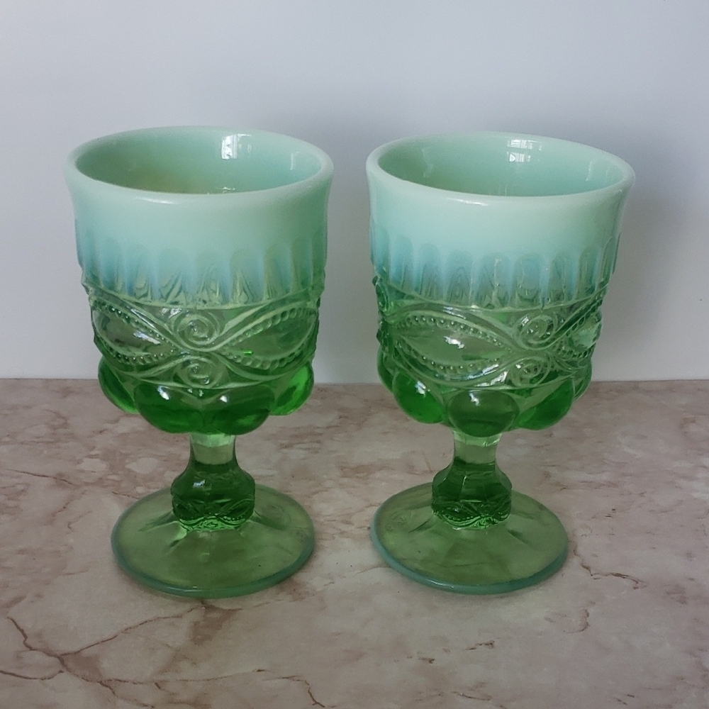 Eye Winkler Mosser Green and White Vintage Goblets